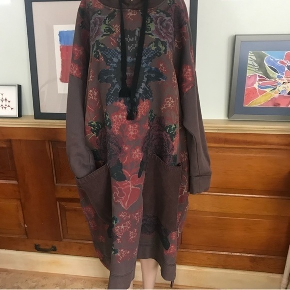 Loose Ethnic Floral Hoodie Sweatshirt Dress - Picture 2 of 6